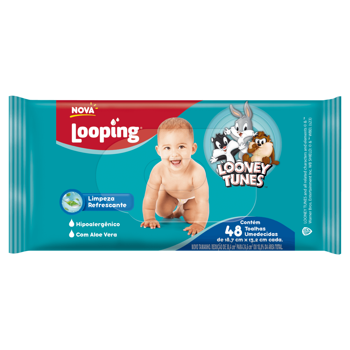 Lenço Umedecido Looney Tunes 48 Unidades Baby Hipoalergênico